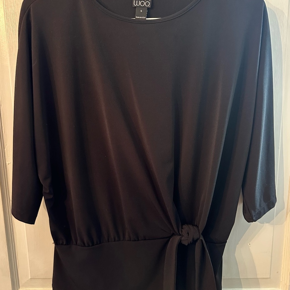 CLARA SUNWOO Black Tie-Front Short Sleeve Top